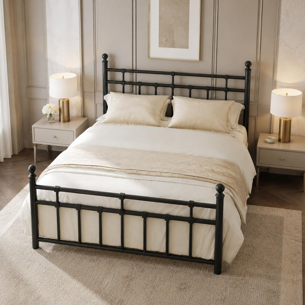 Metal Platform Bed Frame with Headboard and Under Bed Storage