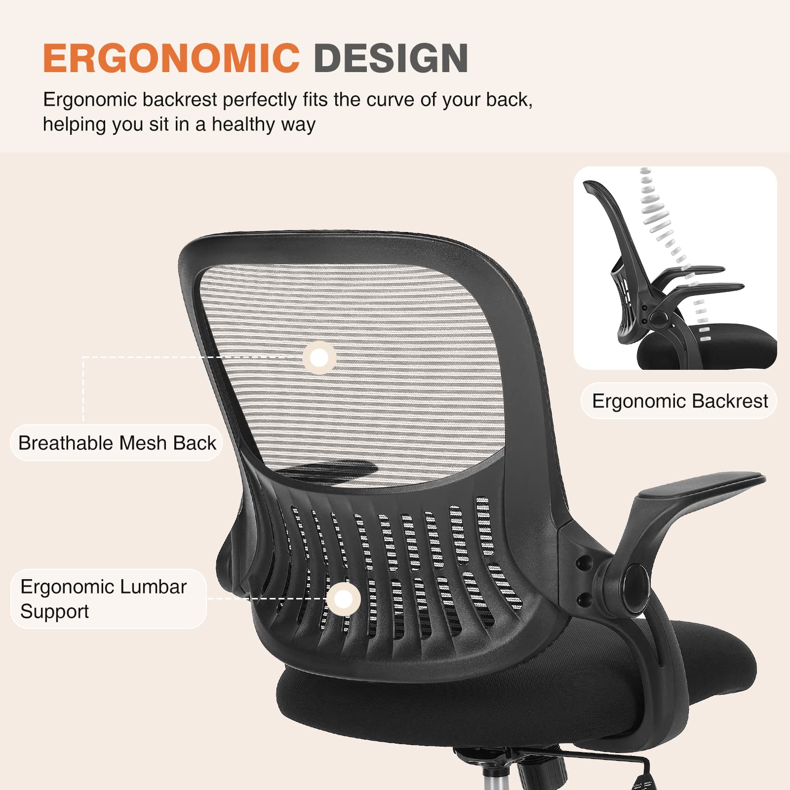 Ergonomic Mid Back Mesh Office Chair with Lumbar Support and Armrests