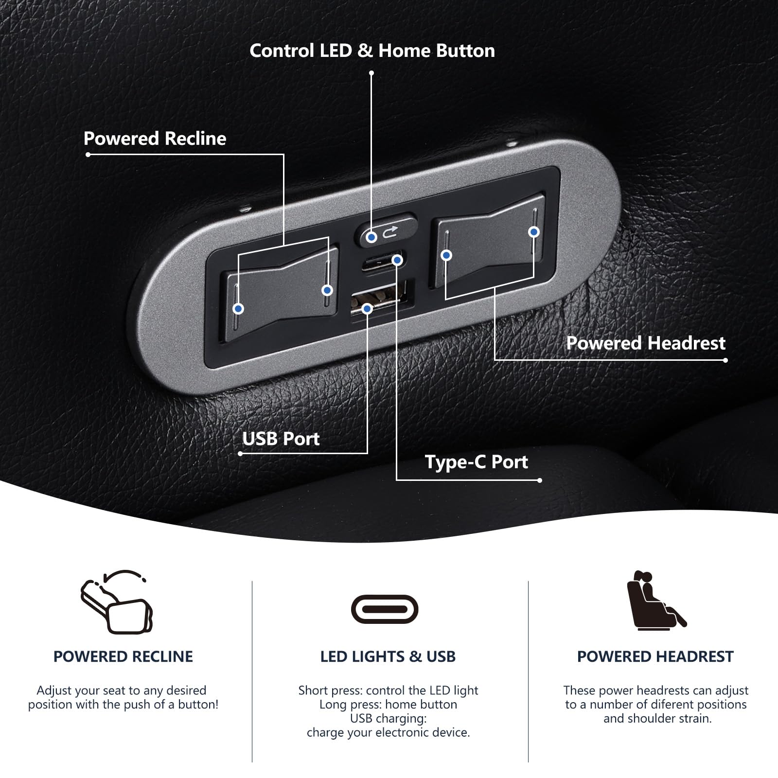 Power Recliner Chair with Adjustable Headrest and USB Ports