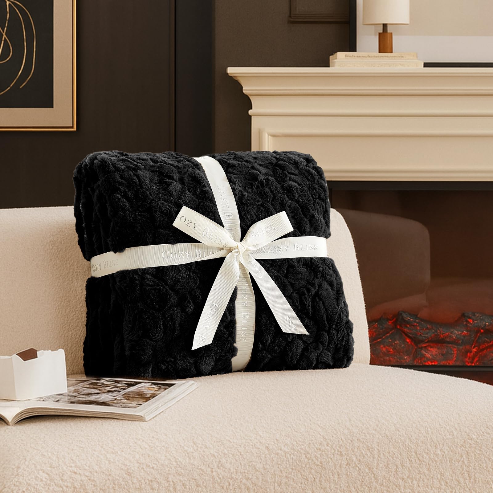 Reversible Plush Faux Fur Throw Blanket with Soft Textured Design