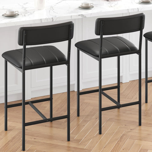 Upholstered Counter Height Bar Stools with Backrest and Footrest