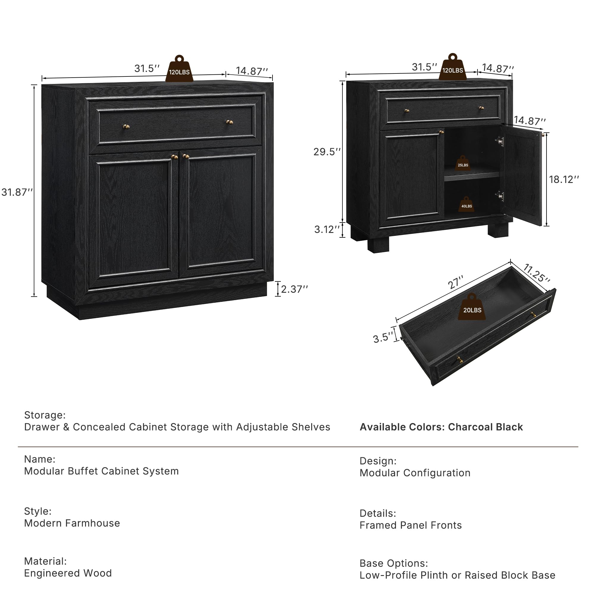Modern Farmhouse Buffet Cabinet with Storage Doors and Drawers