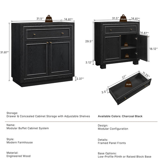 Modern Farmhouse Buffet Cabinet with Storage Doors and Drawers