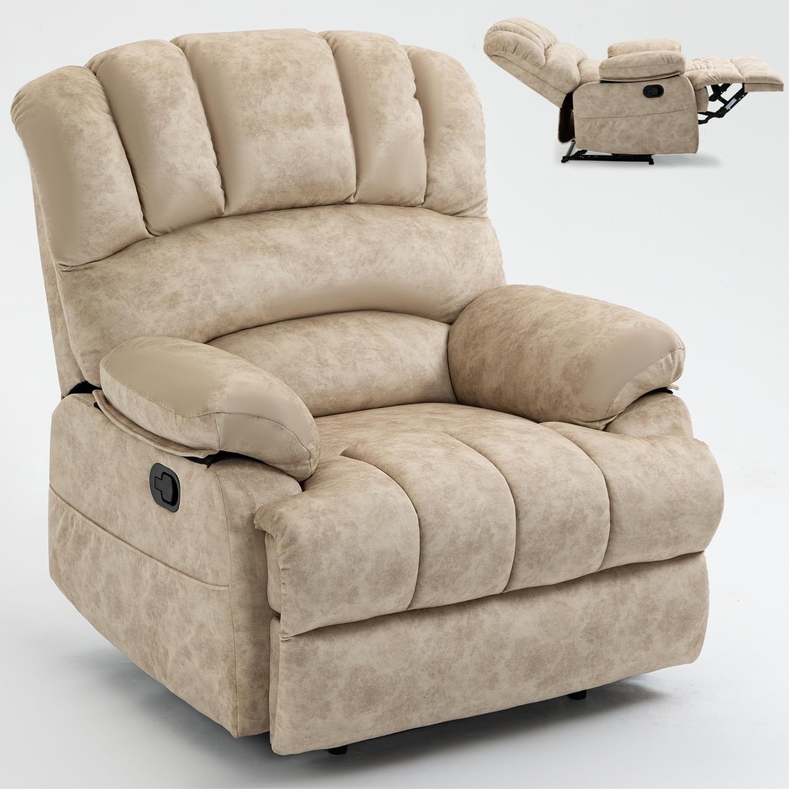 Oversized Fabric Recliner Chair with Adjustable Backrest and Wide Seat