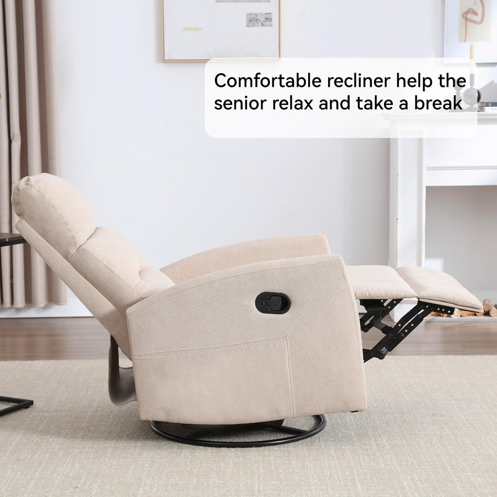 Manual Swivel Rocker Recliner Chair with 360° Rotation and Reclining Backrest