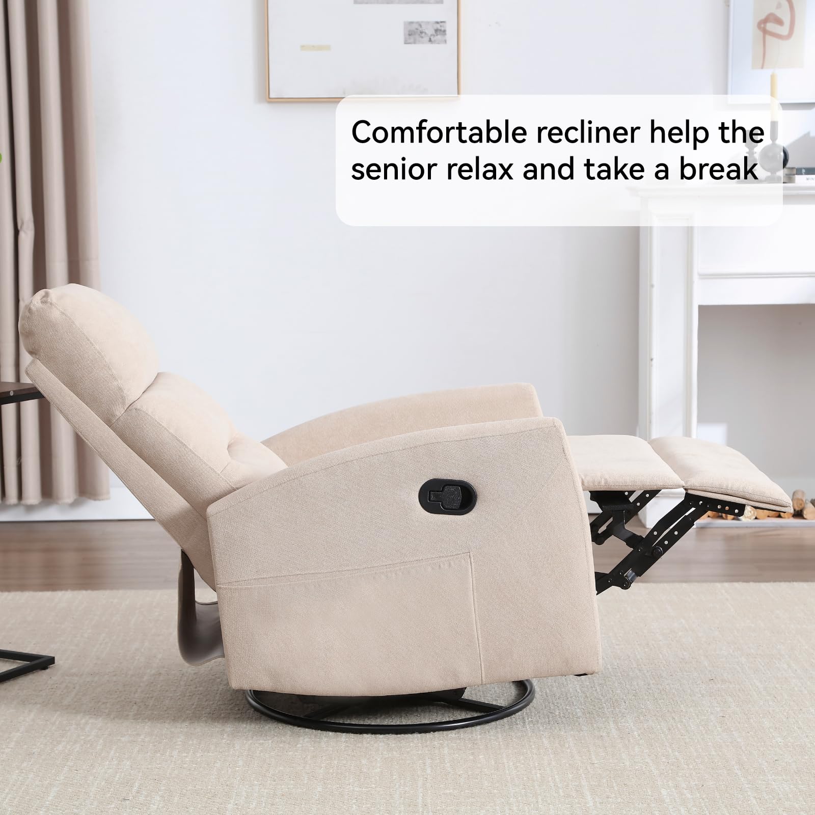 Manual Swivel Rocker Recliner Chair with 360° Rotation and Reclining Backrest