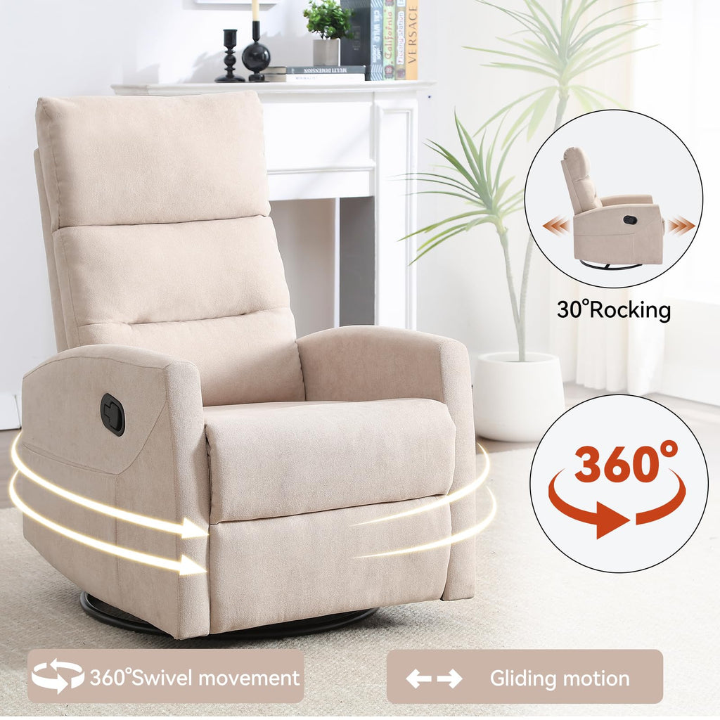 Manual Swivel Rocker Recliner Chair with 360° Rotation and Reclining Backrest