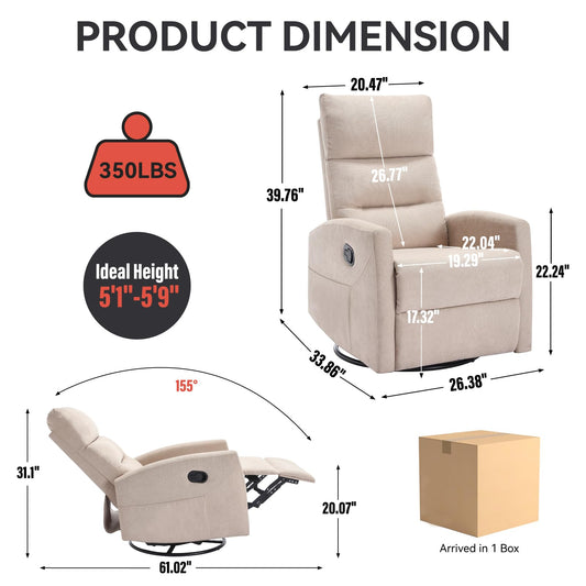 Manual Swivel Rocker Recliner Chair with 360° Rotation and Reclining Backrest