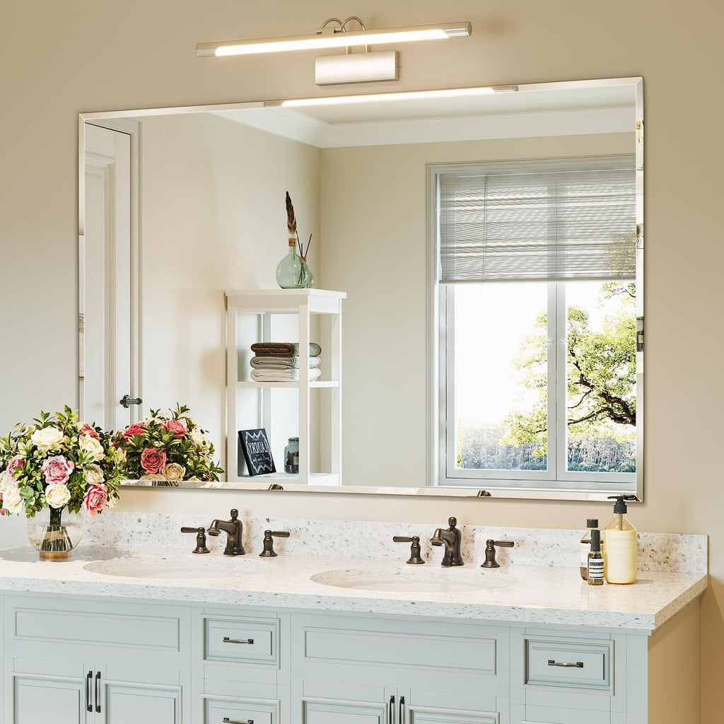 Frameless Beveled Wall Mirror with Horizontal and Vertical Mounting