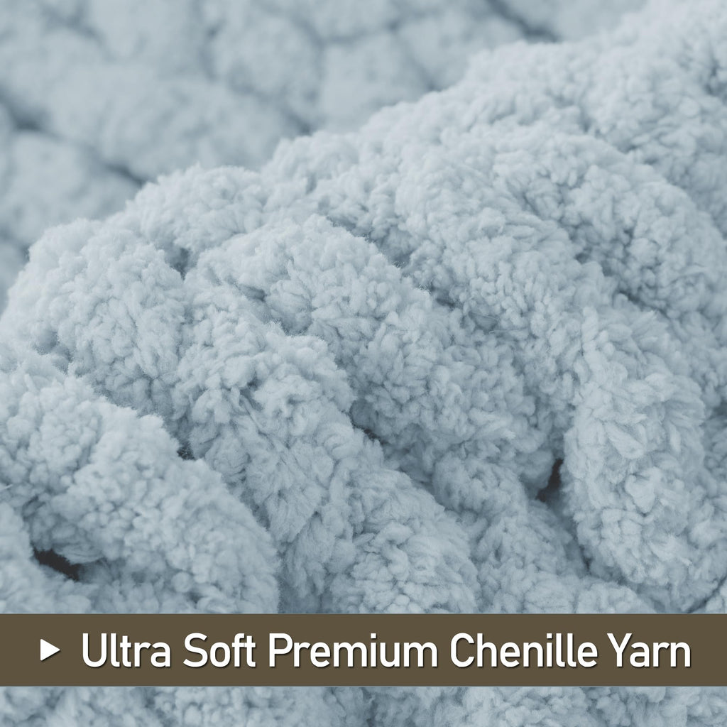 LONG CREATE Chunky Knit Throw Blanket, 100% Handmade Chenille Yarn