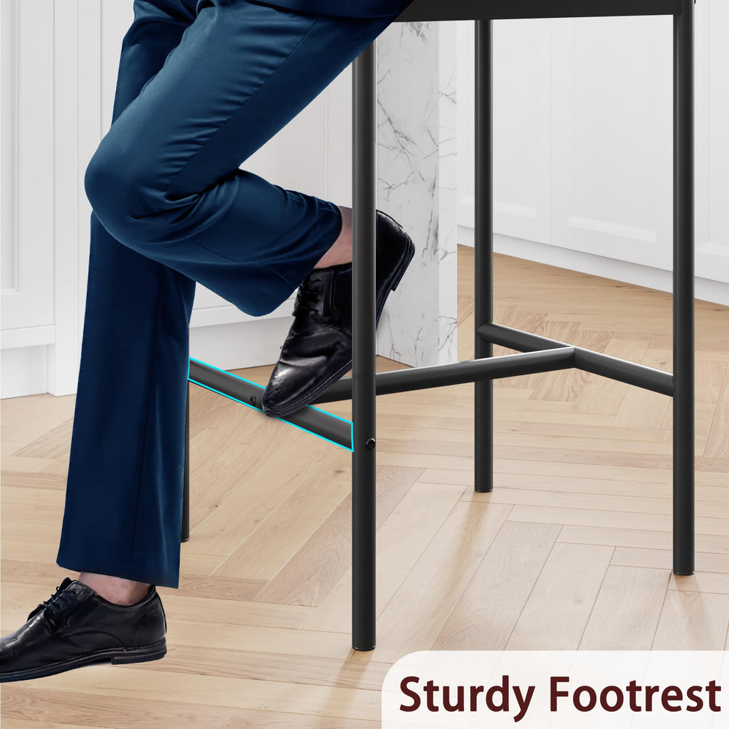 Upholstered Counter Height Bar Stools with Backrest and Footrest