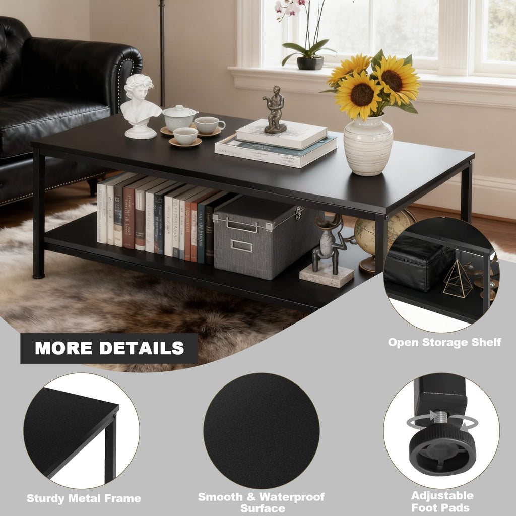 Industrial Coffee Table with Storage Shelf and 2-Tier Design