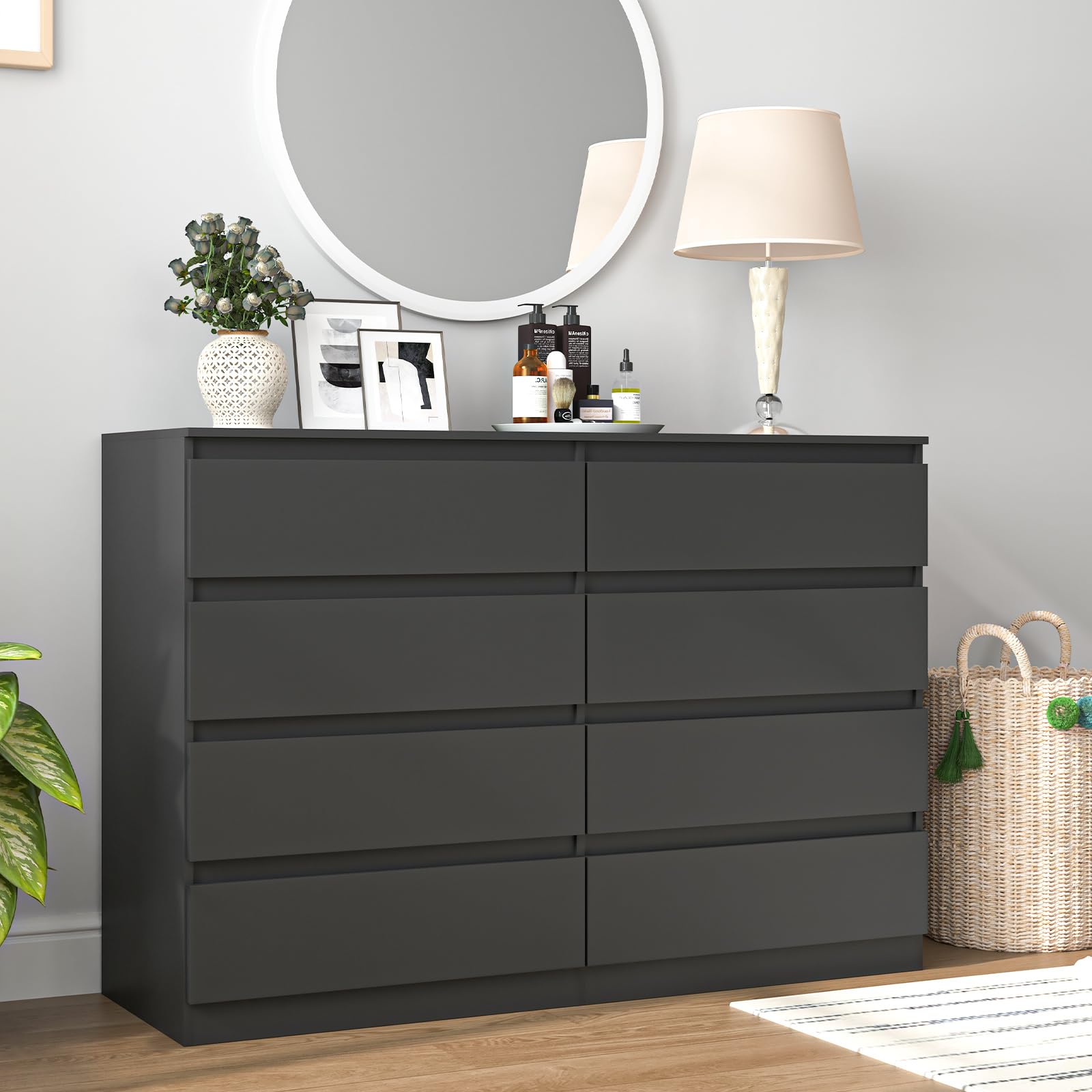 Modern Handleless Chest of Drawers with Wood Storage
