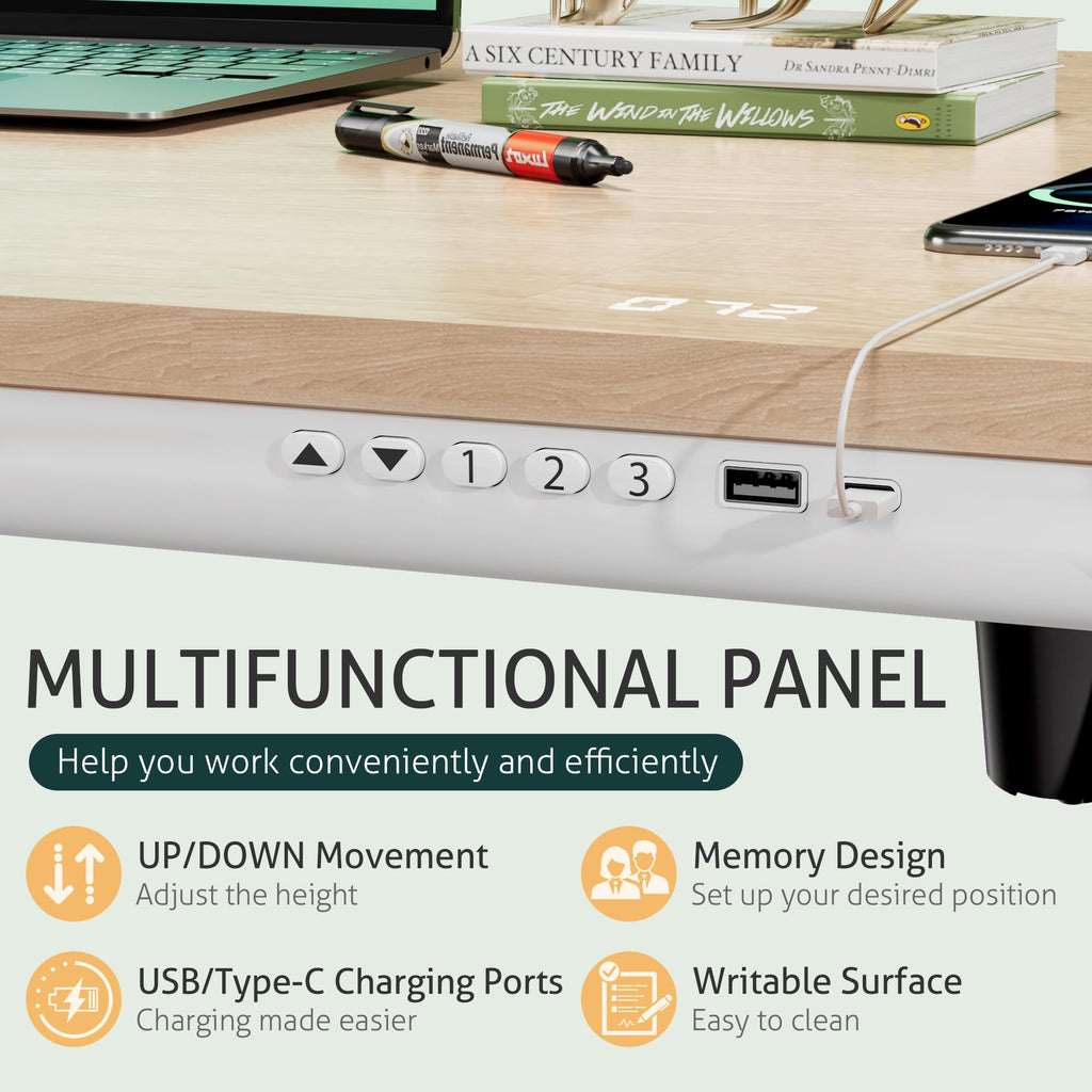 Electric Adjustable Standing Desk with Glass Top and USB Charging Port