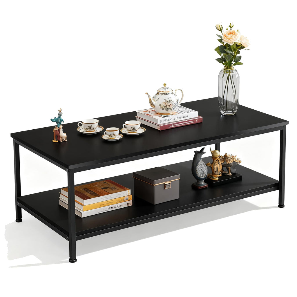 Industrial Coffee Table with Storage Shelf and 2-Tier Design