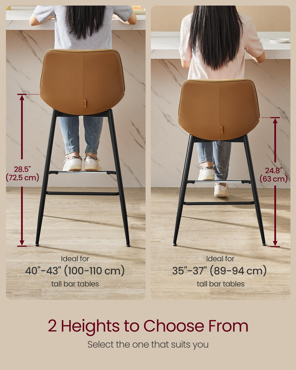 VASAGLE Bar Stools, Bar Height Bar Stools with Back, Ergonomic Backrest
