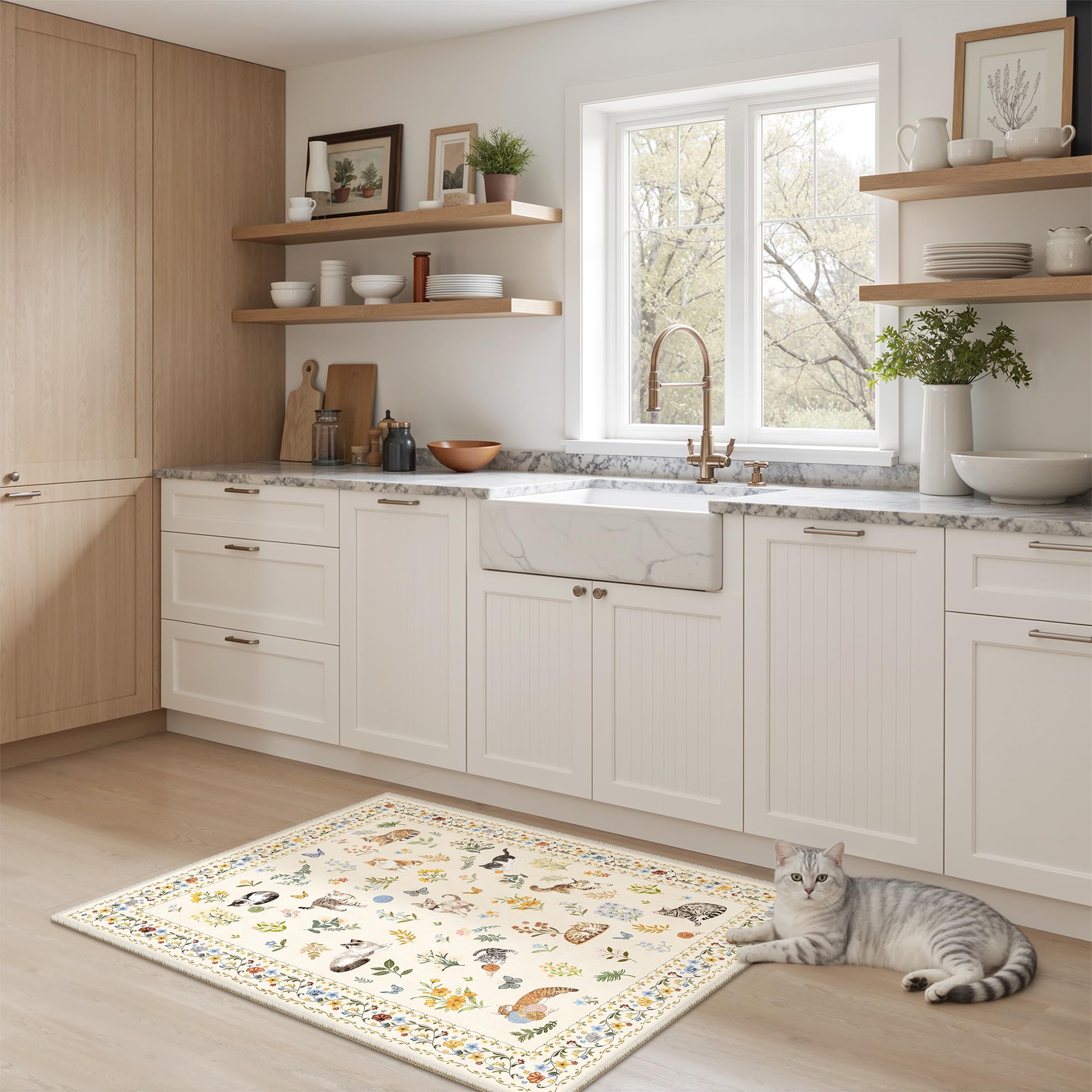 Soalmost Cat Rugs Animal Floral Area Rug
