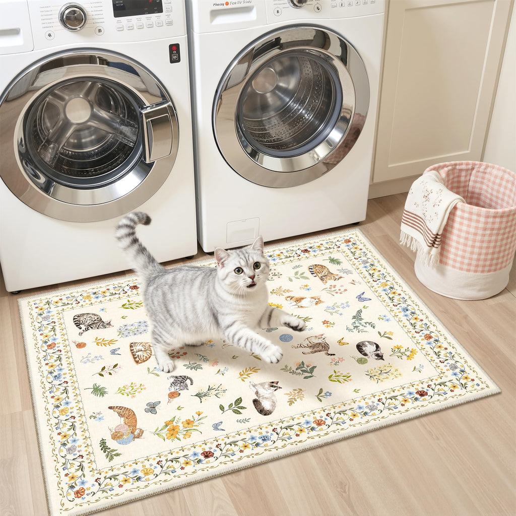 Soalmost Cat Rugs Animal Floral Area Rug