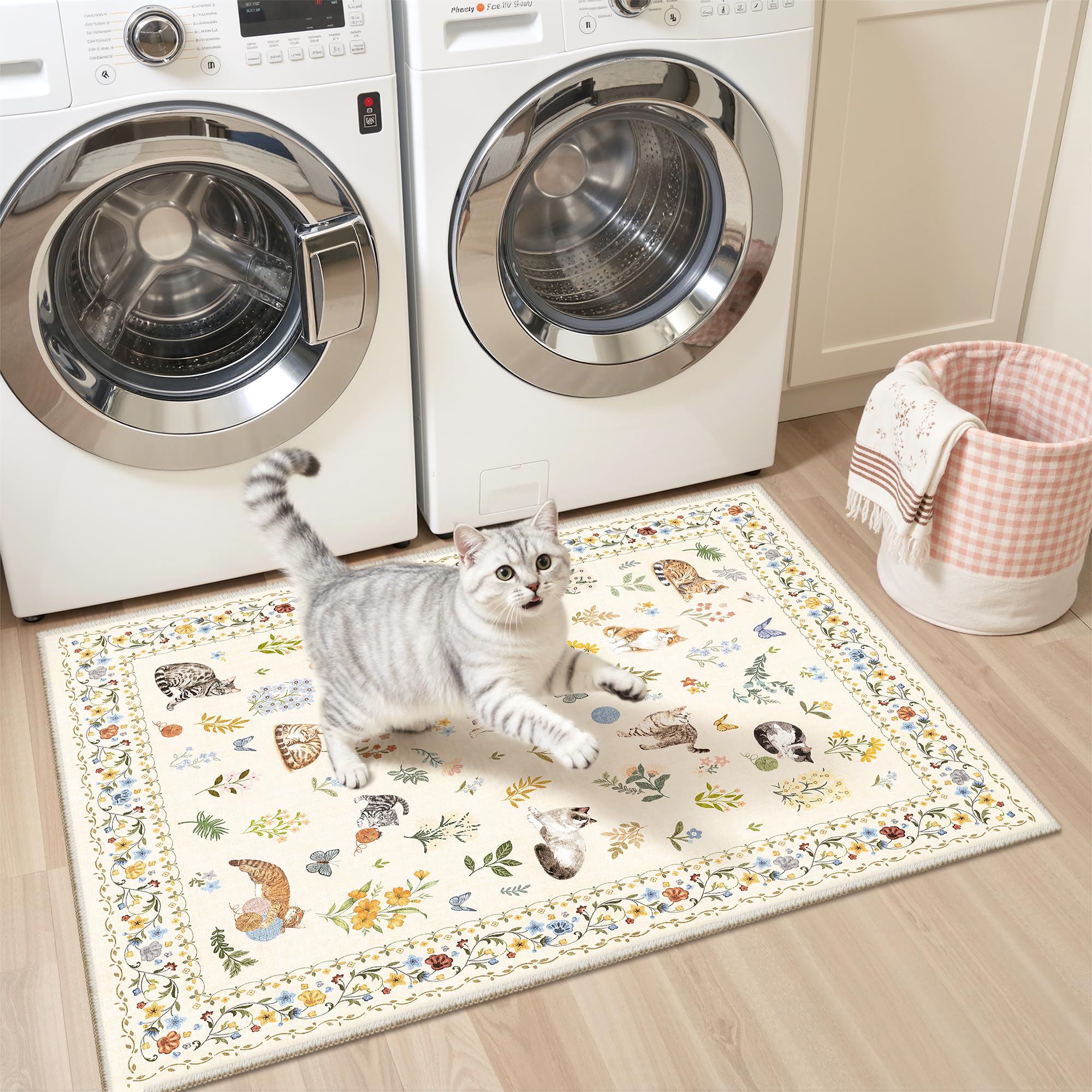 Soalmost Cat Rugs Animal Floral Area Rug