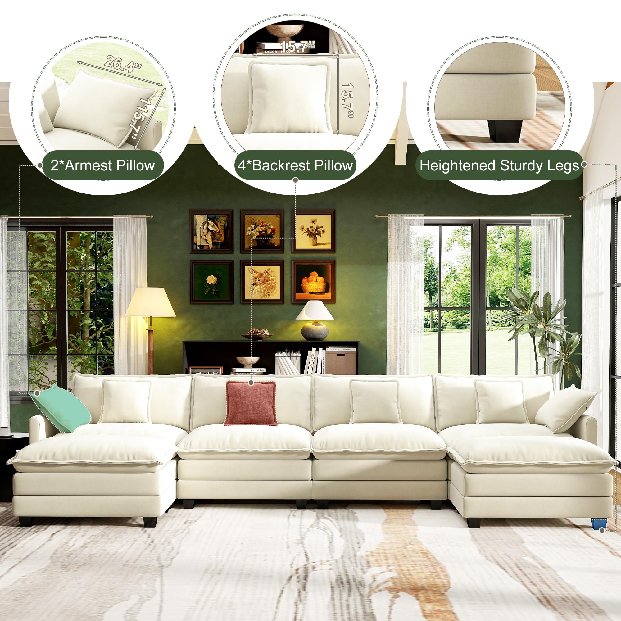 Modular Cloud Sectional Sofa with Ottoman and Washable Pillows