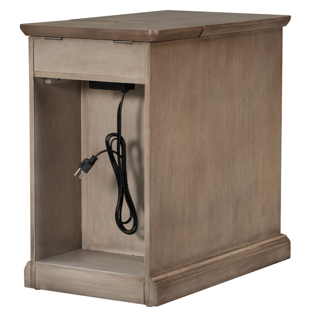 Traditional Wood End Table with Charging Station and Storage Drawer