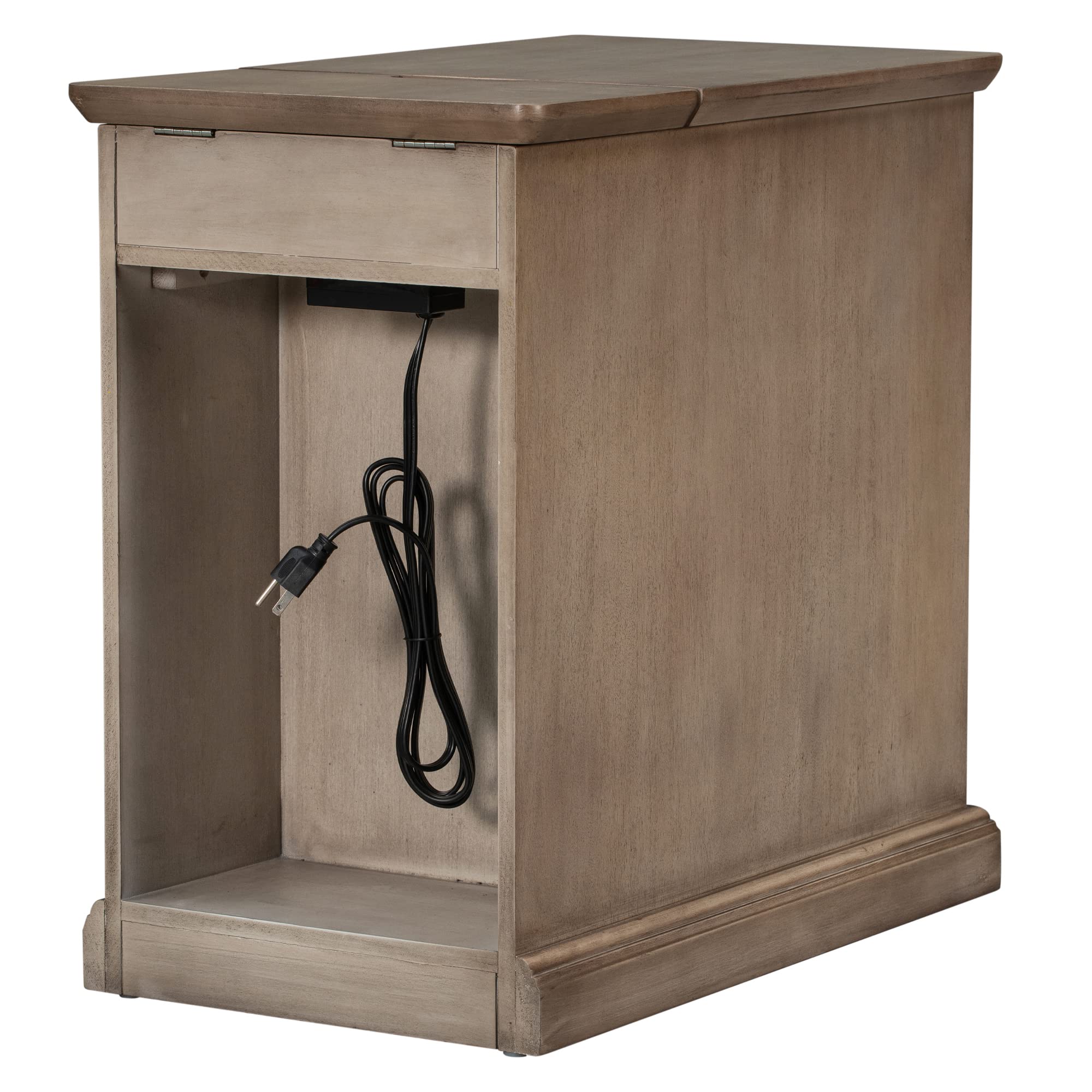 Traditional Wood End Table with Charging Station and Storage Drawer