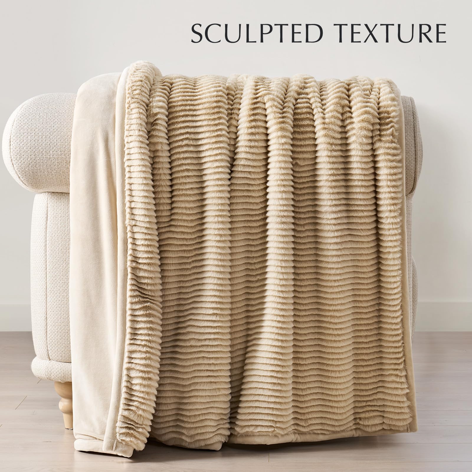 EVERGRACEHOME Sculpted Texture Faux Fur Throw Blanket