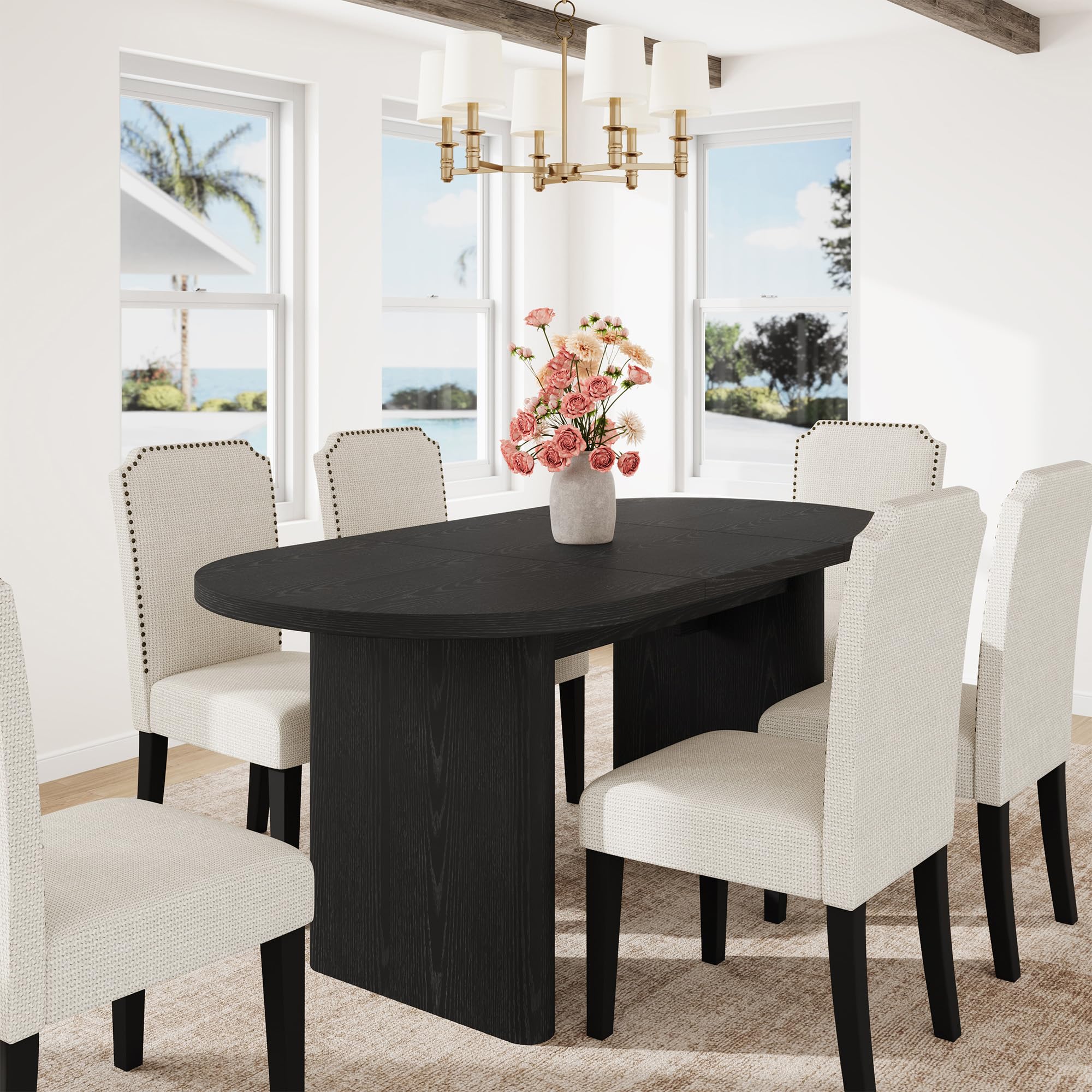 Oval Dining Table with Wooden Base for 6–8 People
