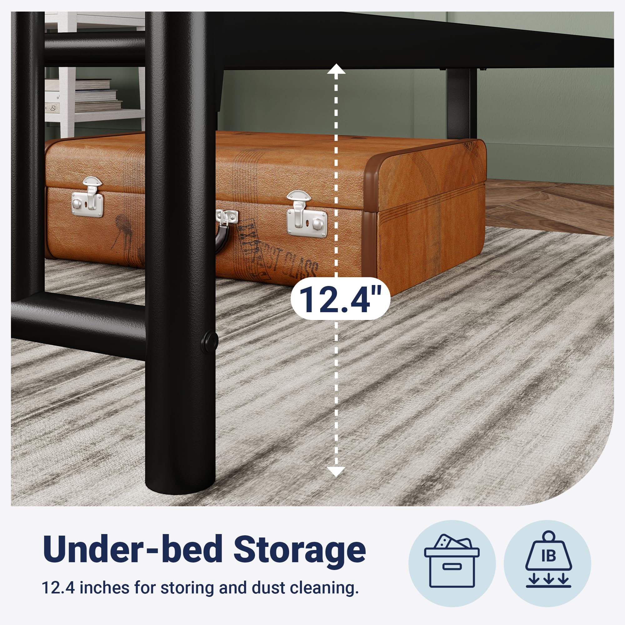Allewie 14'' Metal Platform Bed Frame, Vintage Headboard