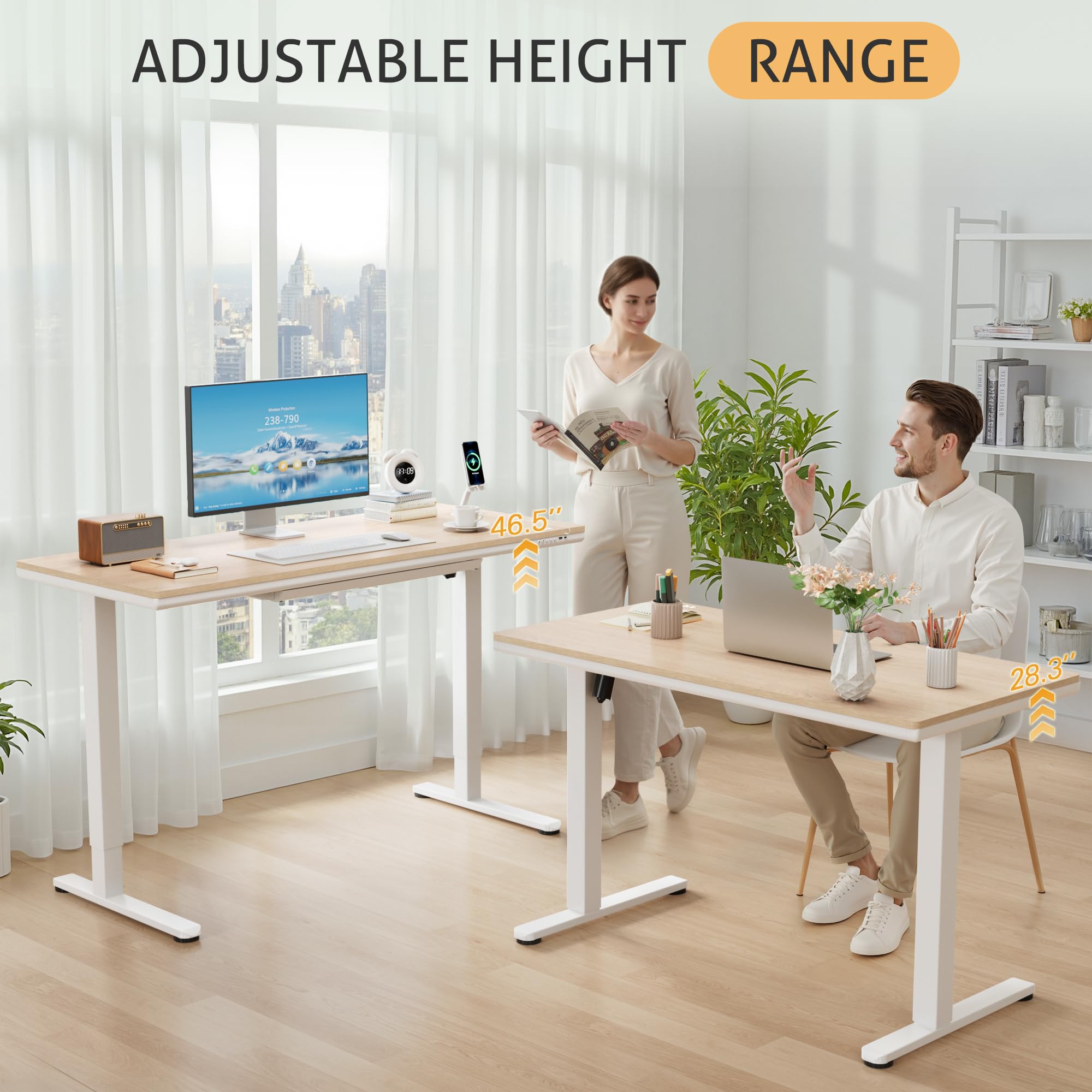 Electric Adjustable Standing Desk with Glass Top and USB Charging Port