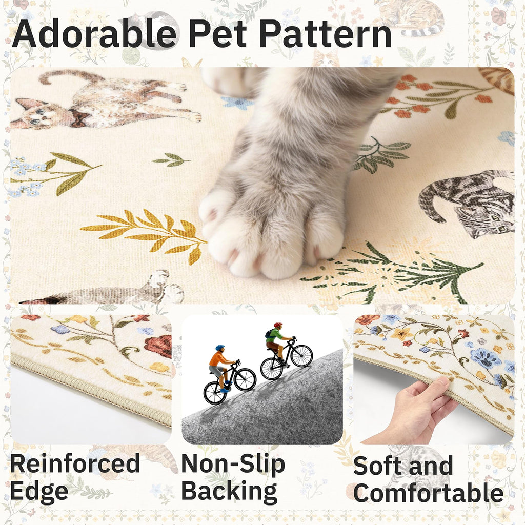 Soalmost Cat Rugs Animal Floral Area Rug