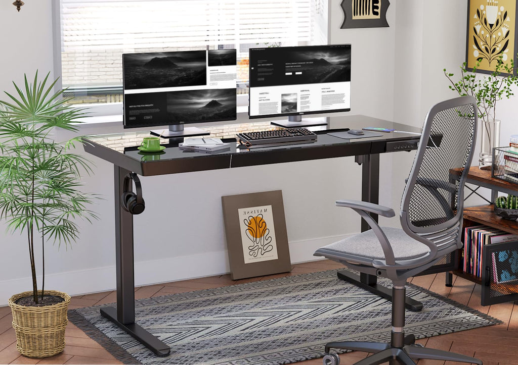 YDN Glass Standing Desk with Drawers