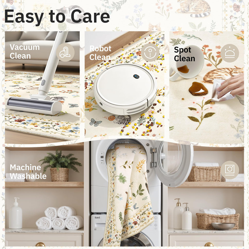 Soalmost Cat Rugs Animal Floral Area Rug