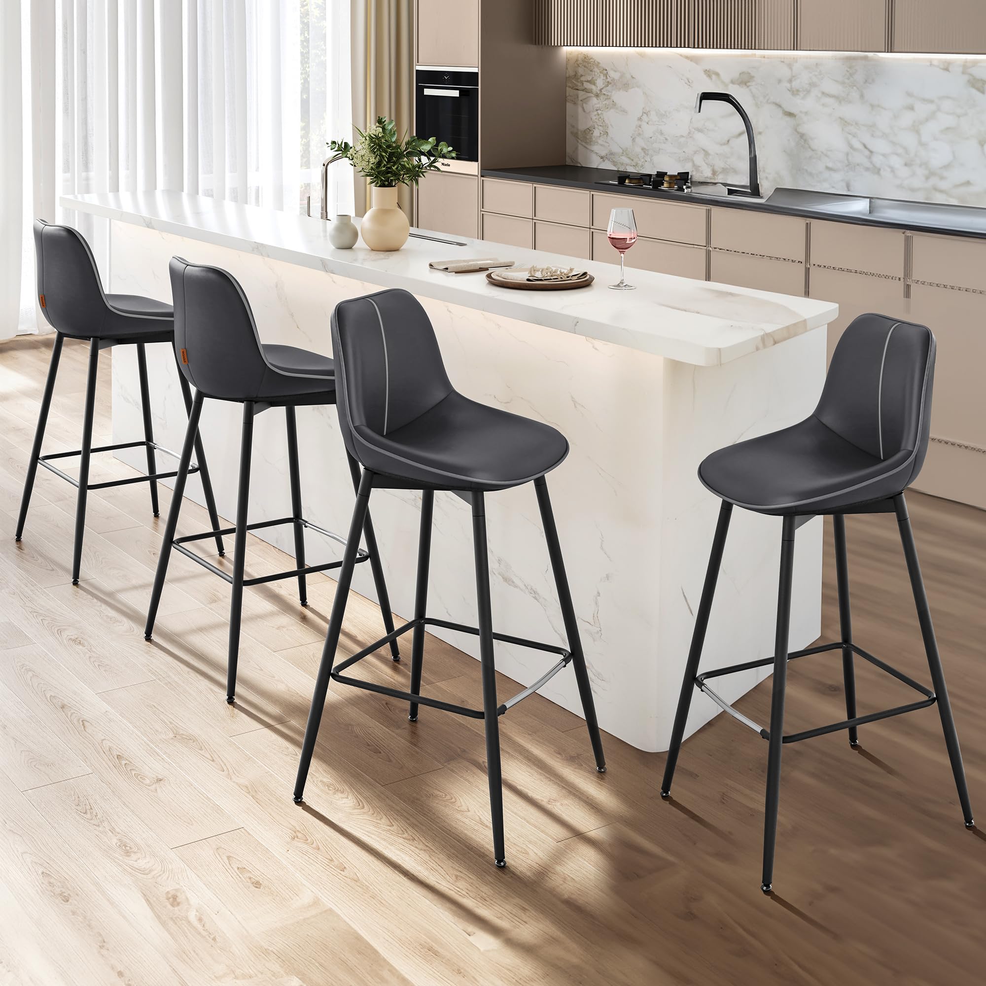 VASAGLE Bar Stools, Bar Height Bar Stools with Back, Ergonomic Backrest