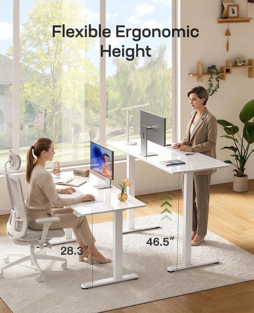 Glass Top Electric Standing Desk with Drawer and Height Adjustment