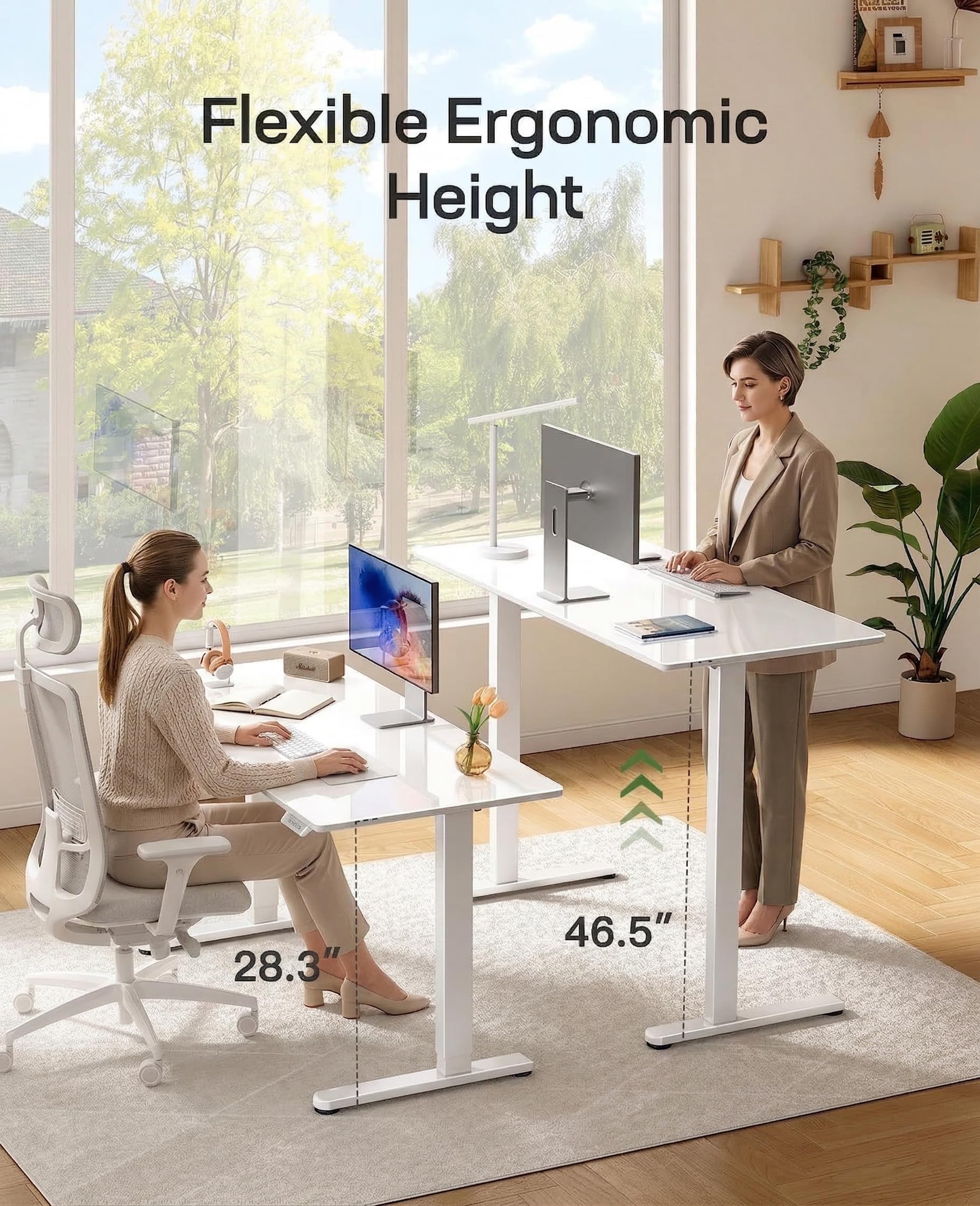 Glass Top Electric Standing Desk with Drawer and Height Adjustment