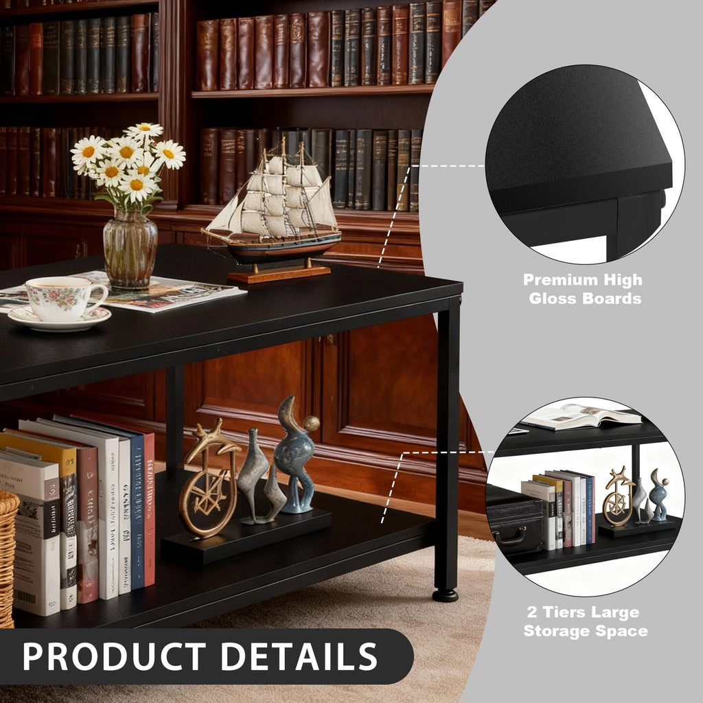 Industrial Coffee Table with Storage Shelf and 2-Tier Design