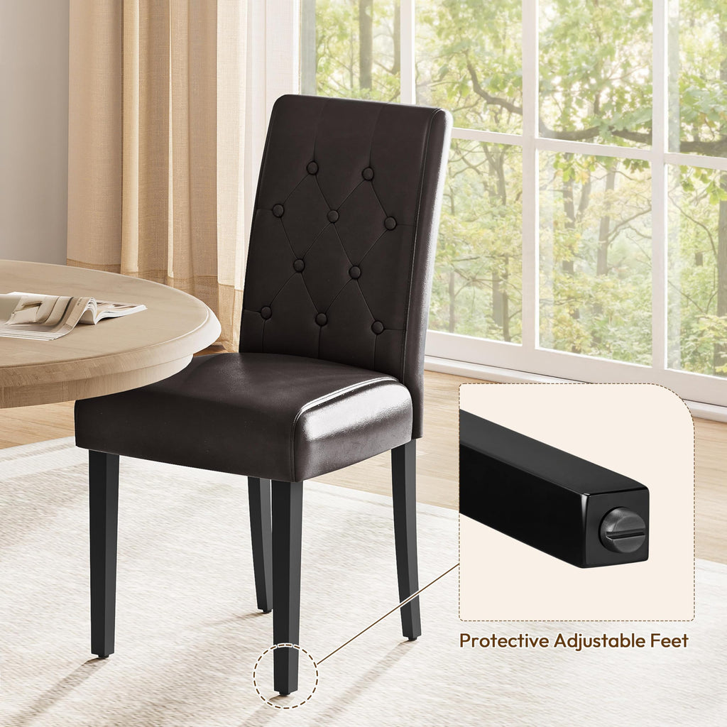 Leather Upholstered Dining Chairs with Tufted High Back and Wood Legs