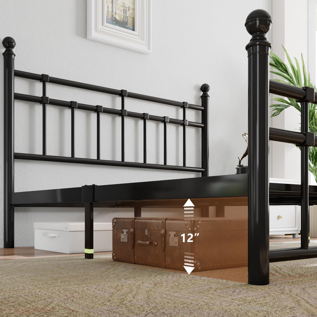 Metal Platform Bed Frame with Headboard and Under Bed Storage