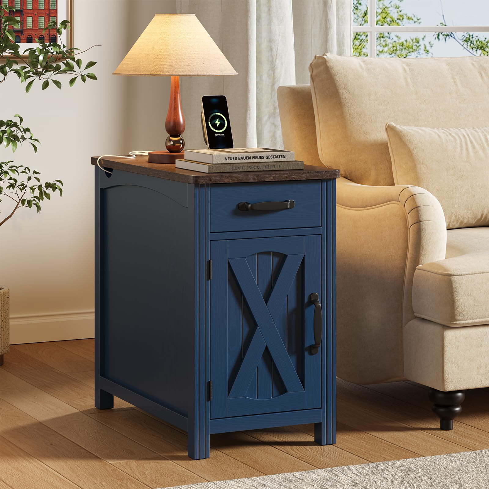 ONBRILL Farmhouse End Table with Barn Door