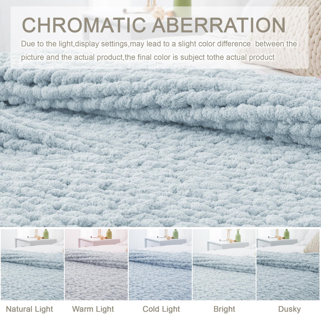 LONG CREATE Chunky Knit Throw Blanket, 100% Handmade Chenille Yarn