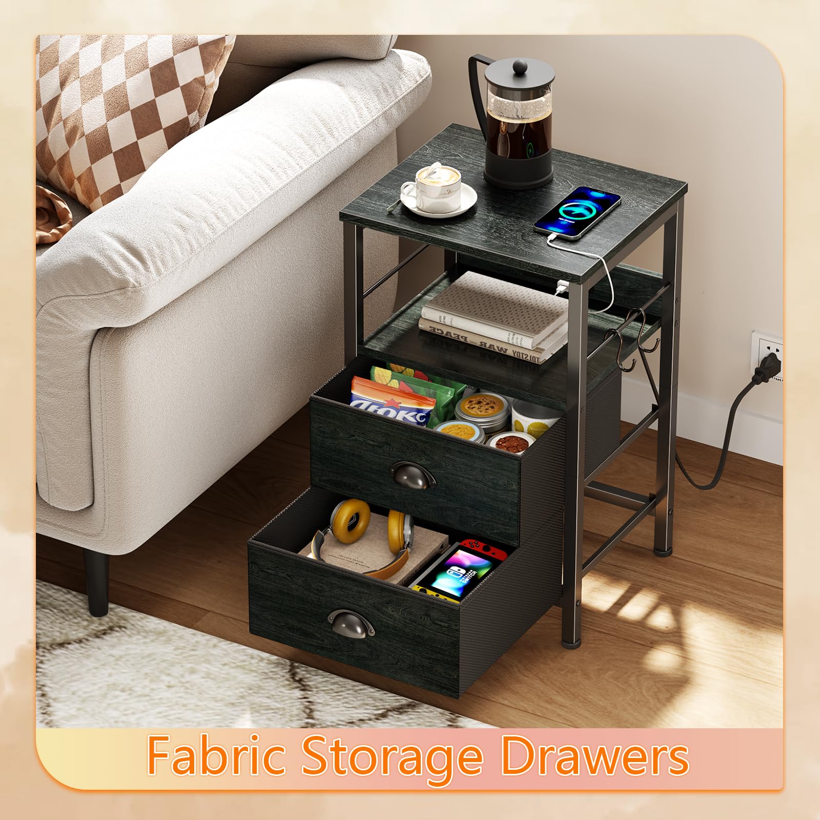 Furologee Nightstands Set of 2 with Charging Station