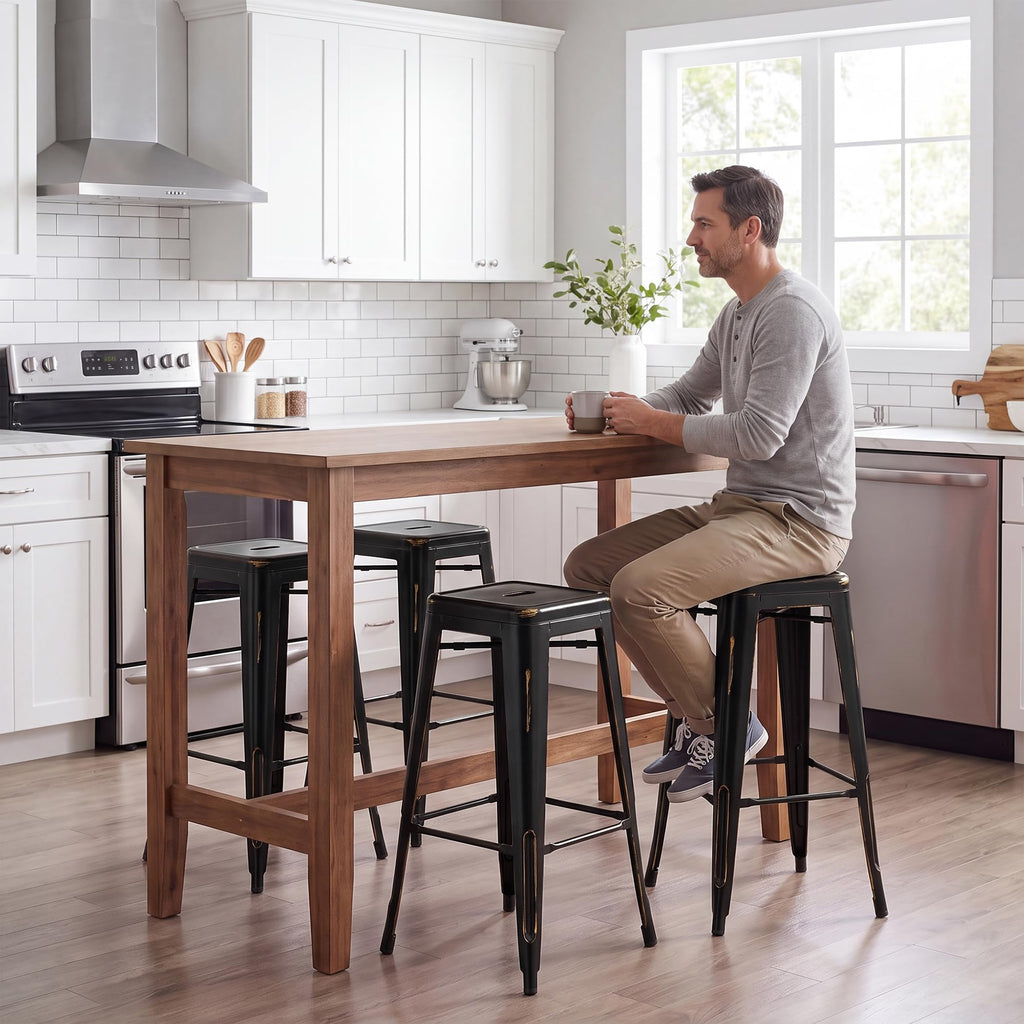 30 Inch Metal Bar Stools with Industrial Design and Footrest