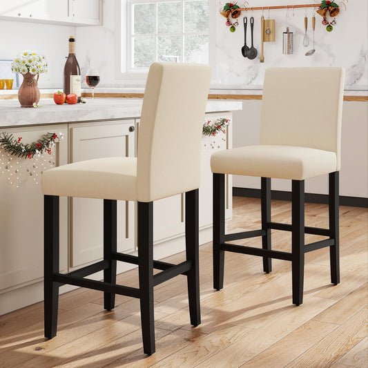 Modern Upholstered Counter Height Bar Stools with Wood Legs