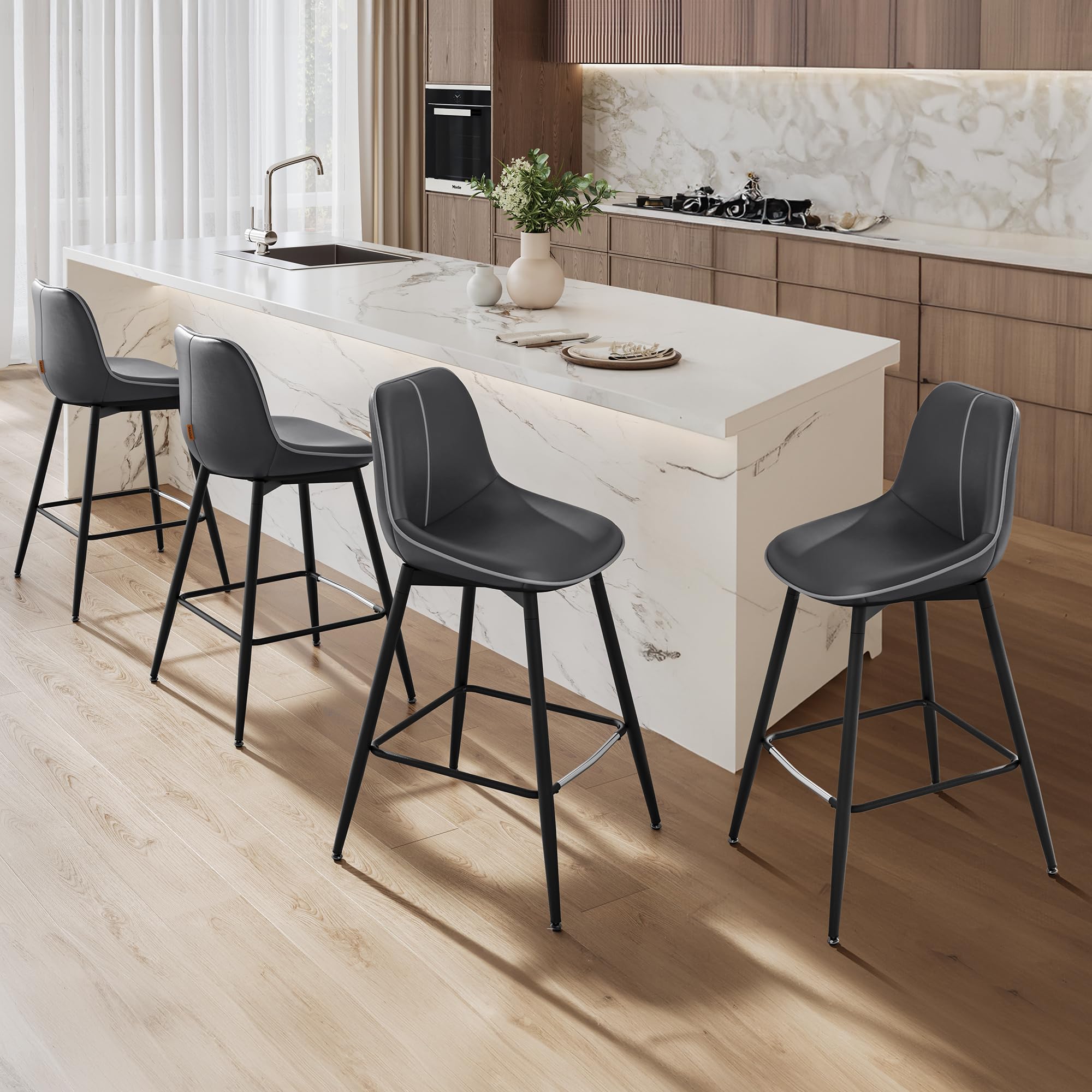 VASAGLE Bar Stools, Bar Height Bar Stools with Back, Ergonomic Backrest