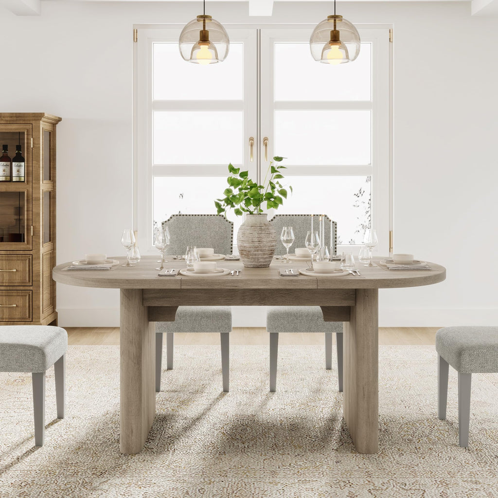 Oval Dining Table with Wooden Base for 6–8 People