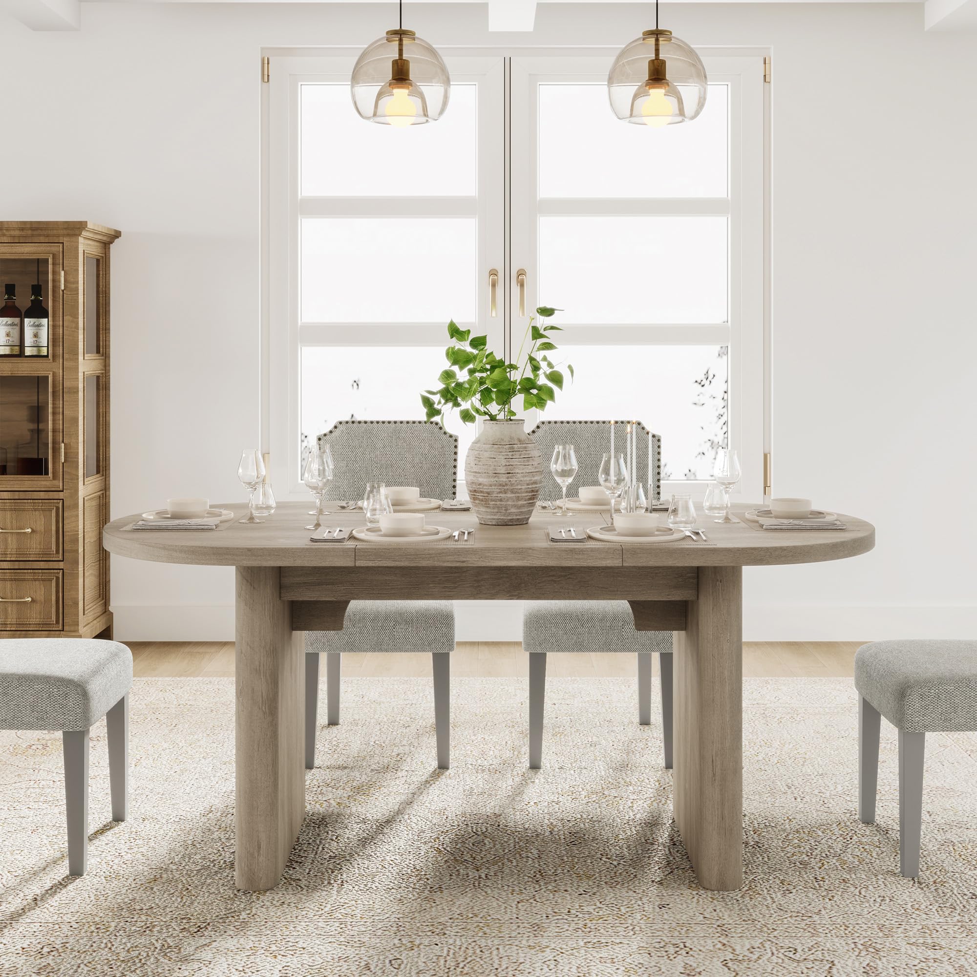 Oval Dining Table with Wooden Base for 6–8 People