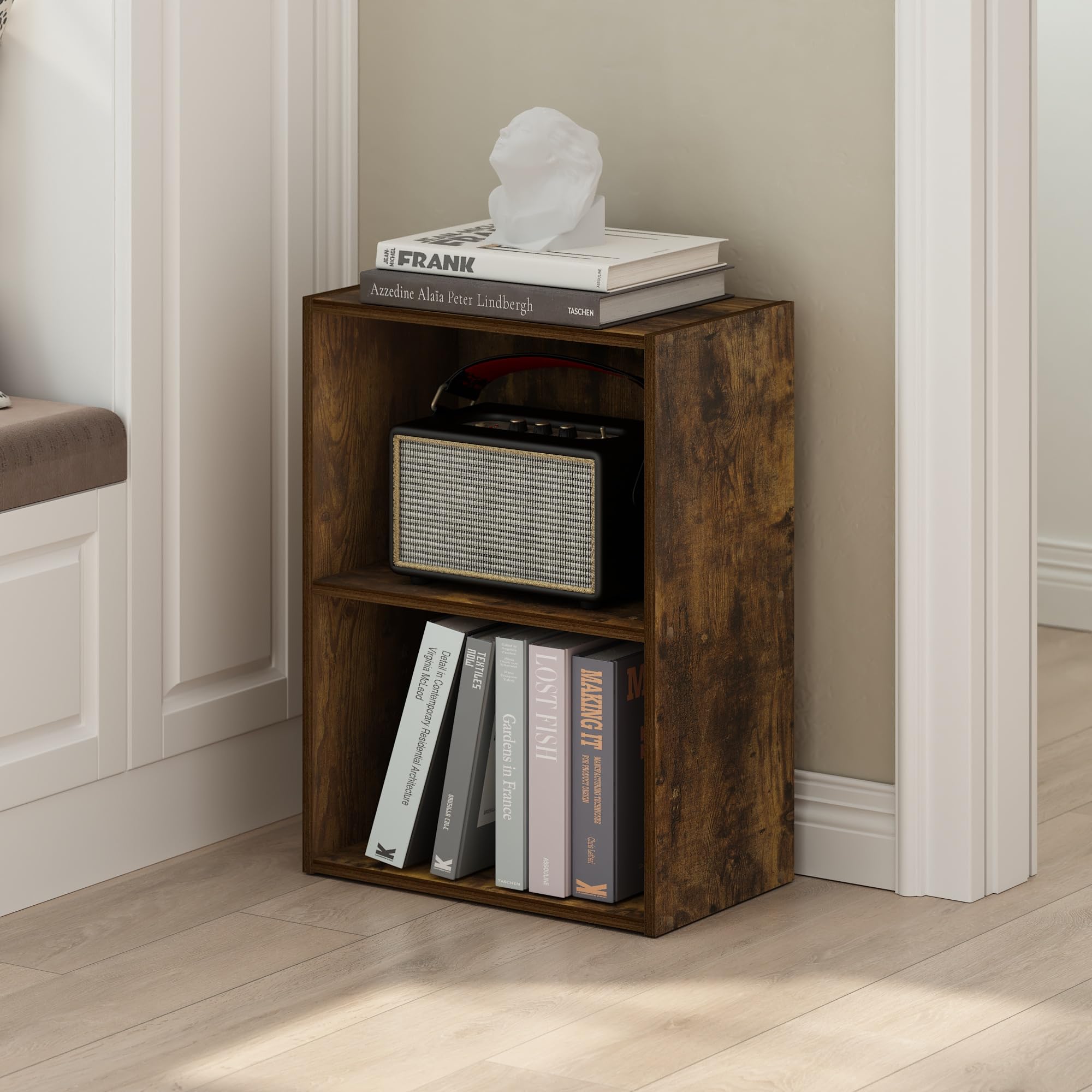 Tiered Wood Bookshelf with Open Shelving for Home Office and Living Space