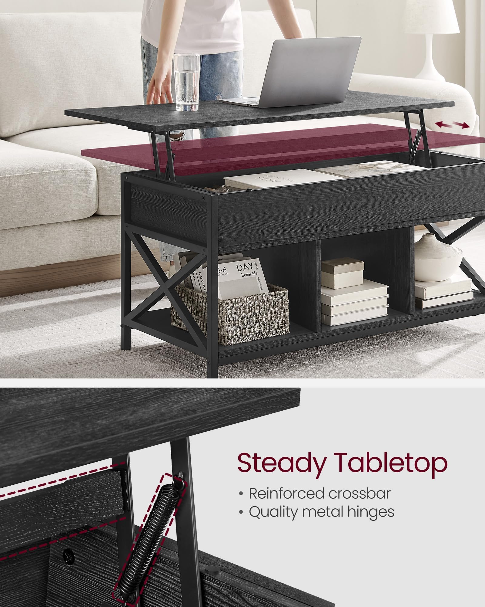 VASAGLE Coffee Table Lift Top