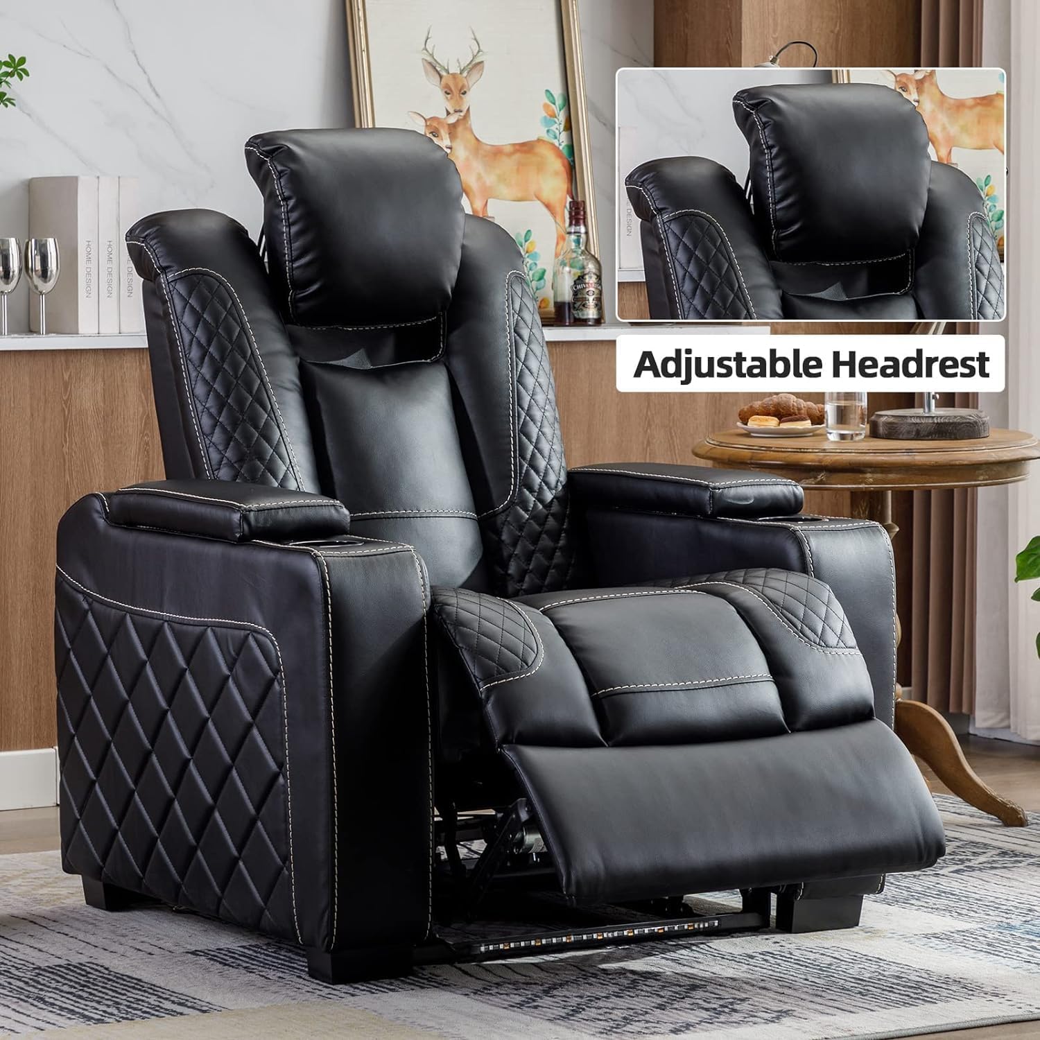 Faux Leather Power Recliner Chair with Ambient Lighting and USB Ports